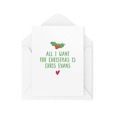 Grappige kerstkaarten | All I Want For Xmas Is Chris Evans Card | Voor haar Bestie Marvel Captain America Lyrics Mariah Carey Banter | CBH701