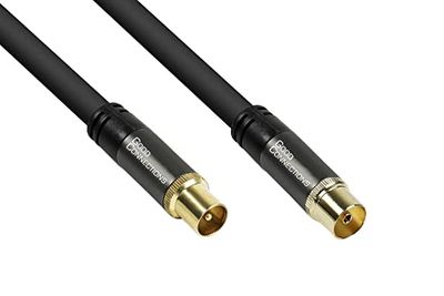 Good Connections GC-M2051 SmartFLEX tv-antennekabel, 1 m, IEC/coax-stekker naar bus, 4-voudig afgeschermd/120dB/75 ohm, vergulde aansluitingen, zwart
