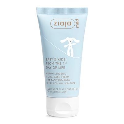 BABY & KIDS Ultra-Care ansikts- och kroppskräm för spädbarn, hypoallergen fuktgivande nyfödd | Parfymfri | 96% naturliga ingredienser | 50 ml ZIAMED