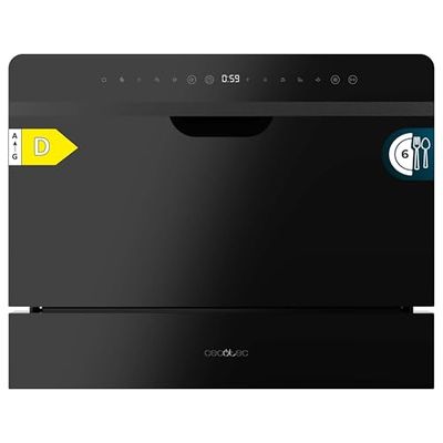 Cecotec Lave-vaisselle Compact Semi-Intégrable 6 couverts Bolero Aguazero 2500 S-BI Black Glass. 1380W, Finition verre noir, Basse consommation, 5 programmes, Panneau tactile, Départ différé