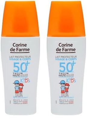 Corine de Farme - Lait Protecteur SPF50+ KIDS - Haute Protection Solaire Visage et Corps - pour Peau Fragile des Enfants - Monoï de Tahiti - Hypoallergénique - 150 ml - Fabrication Française