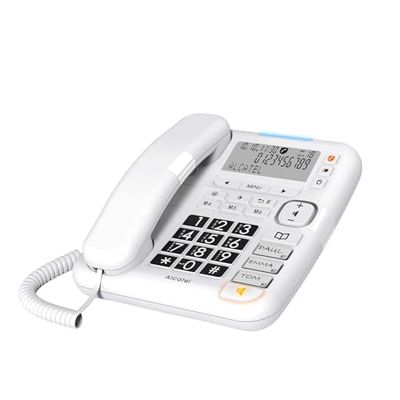 ALCATEL TMAX 70 - Téléphone Fixe Filaire Senior - Grand Ecran - Grandes Touches - Mains Libres - Audio Boost - Blocage D'Appels - Sonnerie Extra Forte - Compatible Aides Auditives - Blanc