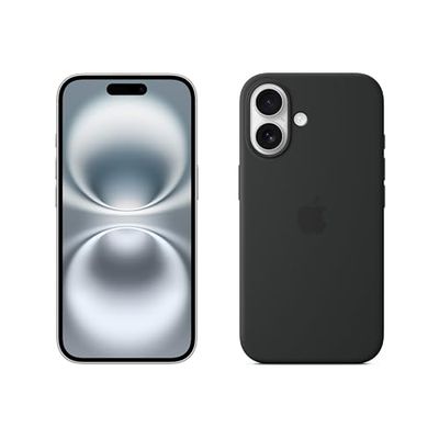 Apple iPhone 16 (512 GB) - Wit + Siliconenhoesje met MagSafe - Zwart