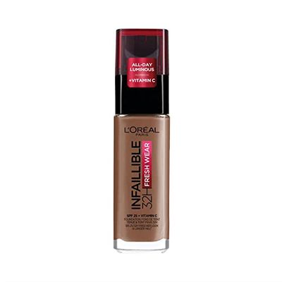 L'Oréal Paris Smink, vattentät och hållbar, flytande foundation med SPF 25, lätt 32H Fresh Wear Makeup, nr 365 Deep Golden, 30 ml