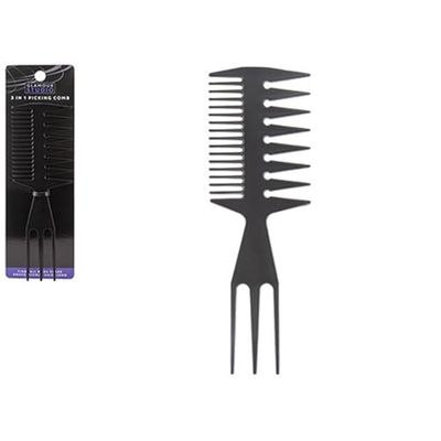 Peigne à cheveux 3 en 1 en plastique noir - 1 pièce - Outil polyvalent pour cheveux - Peigne de qualité supérieure pour coiffer et démêler