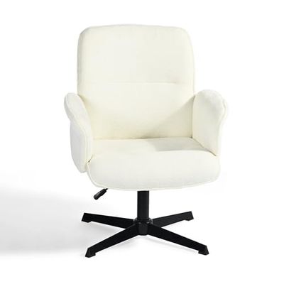 39F FURNITURE DREAM Ergonomische bureaustoel, Scandinavisch, 360 graden draaibaar, in hoogte verstelbaar, zachte stof, wit, bouclette, 66 x 63 x 82-94 cm