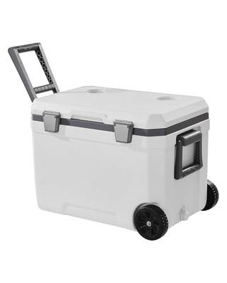 VEVOR Nevera Portátil con Ruedas de 45 Qt con Retención de Hielo con Asas Resistentes y Portavasos Enfriador Portátil Aislado de Material Rígido Liviano Adecuado para Pícnics Familiares, Viajes