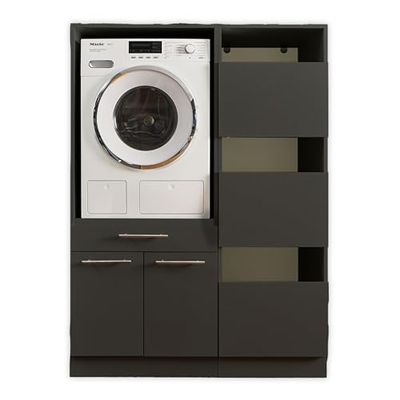 Laundreezy Lavadora y Armario Multiusos, Color Blanco, Certificado TUV con Mucho Espacio de Almacenamiento, Madera de ingeniería, Antracita, Kombi 15