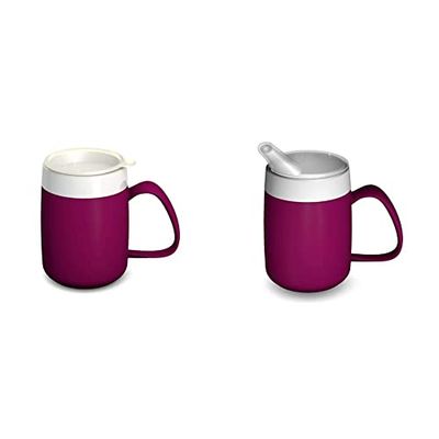 Ornamin Mug with Internal Cone 140 ml BlackBerry and Drinking Lid/Drinking aid, Thermo Mug & Mug with Internal Cone 160 ml BlackBerry with Spouted Lid with Small Opening | Drinking aid