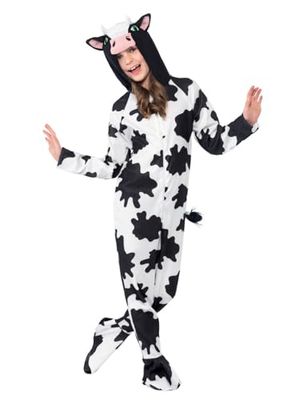 SMIFFYS Costume da mucca, bianco e nero, Tuta integrale con cappuccio