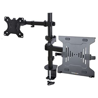 StarTech.com Monitor Arm met VESA Laptopbeugel, voor Enkel Scherm (Max 32"/8kg) en Laptop (Max 4.5kg), Verstelbare Laptop Arm & Monitorbeugel, Bureauklem/Doorvoertule, Zwart (A2-LAPTOP-DESK-MOUNT)