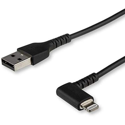 StarTech.com Câble USB-A vers Lightning Noir Robuste 2m Coudé à 90° - Câble de Charge/Synchronisation USB Type A vers Lightning en Fibre Aramide Résistante - Apple MFi - iPhone (RUSBLTMM2MBR)