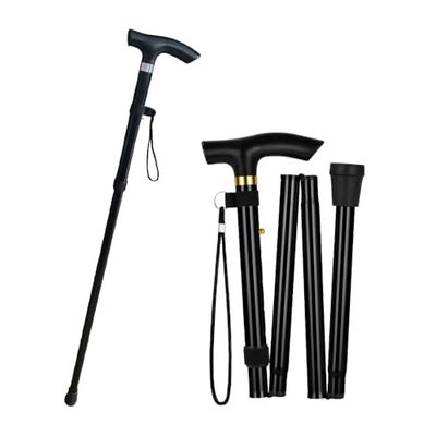 Folded Aluminium Walking Stick for Women & Men |Folding Adjustable Height | Non-Slip Rubber Tip | Wrist Strap |Lightweight | for Elderly or Disabled -Black