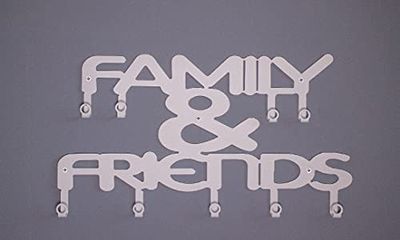 Homemania Coat Rack Family & Friends, Phrases with Hooks, White, 47 x 2 x 29 cm, 47 x 2 x 29 cm
