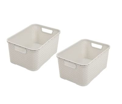 BranQ - Home essential Set di 2 cestini in Rattan, Misura L, 19 l, Crema