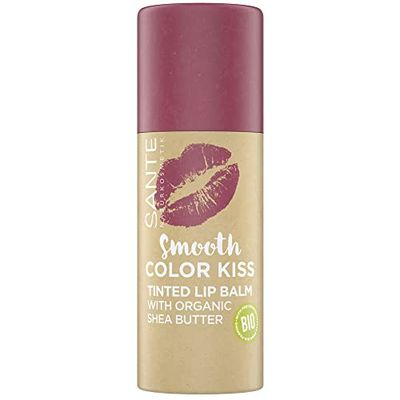 Sante Naturkosmetik Naturkosmetik Smooth Color Kiss 02 Soft Red, tonat läppbalsam i rött, med ekologiskt sheasmör, återfuktar, delikat fruktig doft, 8,5 g
