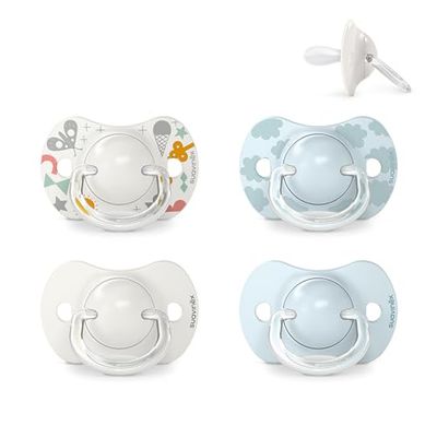 Suavinex, Lot 4 Sucettes pour Bébé 0/6 Mois, pour Nouveau-nés, Tétine Symétrique SX Pro en Silicone, Tétine plus Plate et Flexible, Réversible, Respecte le Développement Buccodentaire, Vert et Bleu