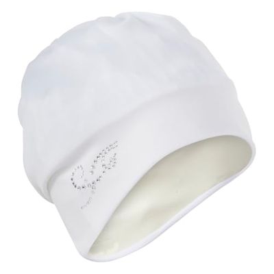 Fashy Esclusiva cuffia da nuoto in tessuto con strass, bianco, chiusura in velcro regolabile, cappuccio interno in lamina