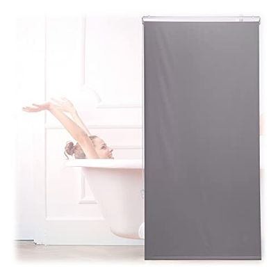 Relaxdays Tenda per Doccia Moderna, 80x240, Vasca da Bagno, Idrorepellente, Montaggio a Soffitto, Rullo Finestra,Grigia
