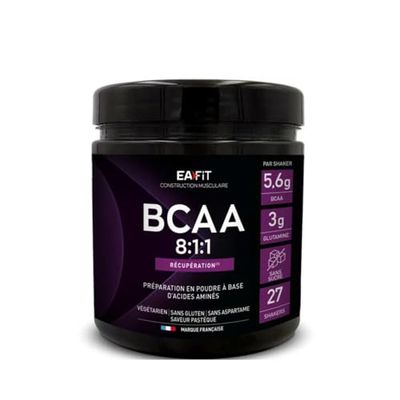 BCAA 8.1.1 | Eafit |5,6g BCAA - 3g GLUTAMINE - SAVEUR PASTEQUE - La boisson en poudre à base d'acides aminés - SANS sucre - SANS gluten - Végétarien - 27 shaker| Musculation, Fitness et autres sport