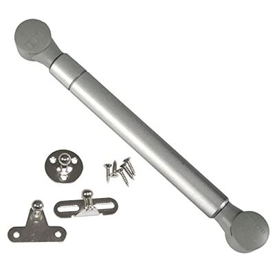 Amig - Compás de Gas para Elevación de Puertas Abatibles de Muebles | Mod.96 | 247 x 15 mm | Resistencia de carga: 12 kg | Amortiguador para Apertura Descendente sin Impacto | Plateado