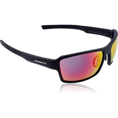 SWISSEYE Freestyle Sportbril (100% UVA-, UVB- en UVC-bescherming, splintervrij materiaal, neusgedeelte & beugeluiteinden met rubber, anticondens/antikras, incl. microvezelzak), zwart