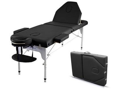 QUIRUMED Elite Aluminium Inklapbare Massagetafel, 186 x 66 cm, Kleur Zwart, Massagetafel, Kunstleer, Hoge dichtheid bekleding, Lichtgewicht, In hoogte verstelbaar, In hoogte verstelbaar