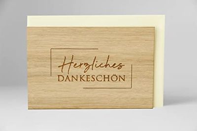 Holzgrusskarten Originele hartelijk bedankje, 100% handgemaakt in Oostenrijk, van eikenhout gemaakte cadeaukaart, wenskaart, vouwkaart, ansichtkaart, bedankkaart