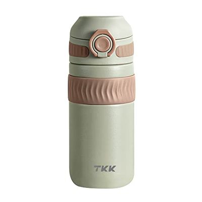 TIROBA TKK termosmugg 450 ml ljusgrön kaffemugg i rostfritt stål, isolerad, läckagesäker – Coffee to go mugg för kaffe och te