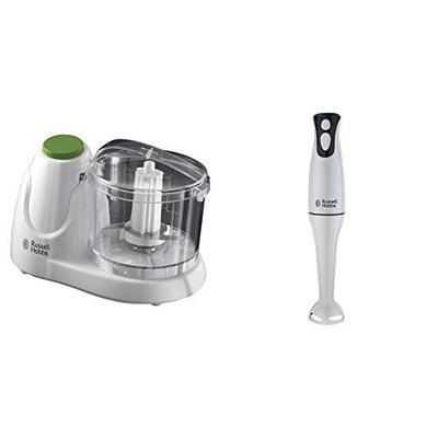 Russell Hobbs Mini Chopper 22220, 130 W - White & Food Collection Hand Blender, 200 W - White