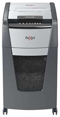Rexel Optimum AutoFeed+ 225M automatisk dokumentförstörare, 225 ark automatiskt, säkerhetsnivå P5, mikrosnitt, för kontor och avdelningar, 60 liters avfallsbehållare, med vridbara hjul, 20225MCH