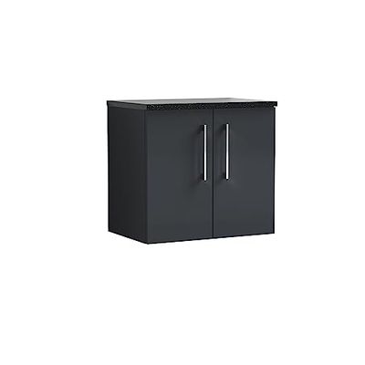 nuie Wall Hung 2 Door Vanity Unit & Laminate Worktop, 600mm, Soft Sparkle Black