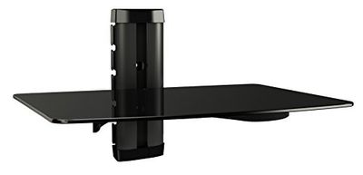 RICOO HiFi Wandrek van glas, wandrek met kabelgoot, dvd-B1, tv-plank, wandhouder met glazen plank voor Blu-ray, dvd-speler, beamer, Playstation PS5, PS4, Xbox, glazen plank voor gaming, tv-meubels en