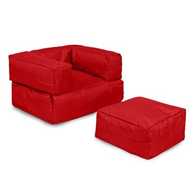 WELL HOME MOBILIARIO & DECORACIÓN Fauteuil + Pouf pour Enfants d'extérieur Rouge, Polyester Polystyrène, 65x40x50