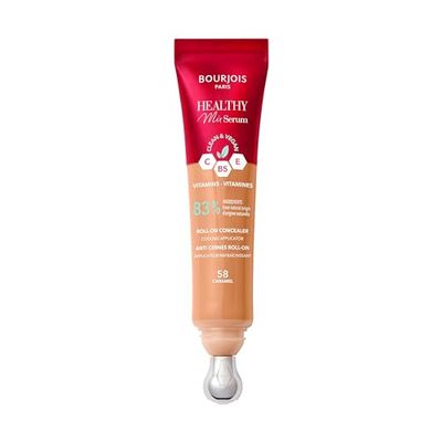 Bourjois Healthy Mix 2-in-1 Serum Concealer, Leviga rughe e segni d’espressione, Rinfresca contorno occhi, Caffeina, Vitamina C, E e B5, Vegano, Applicatore Rinfrescante, Caramel, 11ml (0.37oz)