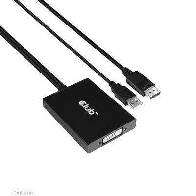 Club 3D CAC-1010 Adaptateur actif DisplayPort vers DVI Dual-Link DVI-D pour votre moniteur/écran – Alimenté par USB A – Résolution 2560 x 1600 HDCP prise en charge non compatible avec les moniteurs
