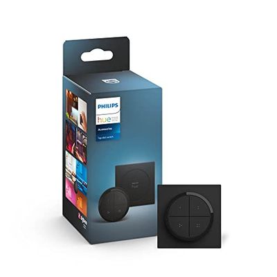 Philips Hue Tap dial switch: Philips Hue tillbehör, svart strömbrytare, 4 knappar med inställningar, vridhjul för smidig dimring, Zigbee, kräver Hue Bridge, portabel
