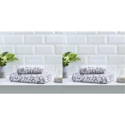Fusion Bathroom - Animal Print - 100% Cotton Jacquard Hand Towel - 50 x 90cm in Grey (Pack of 2)