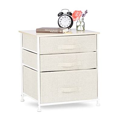 Relaxdays Meuble Rangement 3 tiroirs Tissu Commode étagère tiroir Tissu HxlxP: 53 x 48 x 40 cm, Beige
