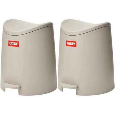TATAY Standard Bathroom Pedal Bin, 3L, Polypropylene, Taupe (Pack of 2)