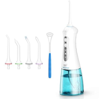 Idropulsore Dentale Portatile 300ml Professionale con 4 Ugelli di Ricambio, 3 Modalità IPX7 Impermeabile Irrigatore Orale Portatile morpilot Idropulsore Vaggio USB Ricaricabil per Igiene Dentale