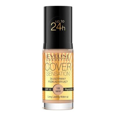 Eveline Cosmetics Cover Sensation Fondotinta a Lunga Durata ad Alta Copertura - N. 108, 30ml, Finitura Crema Cashmere