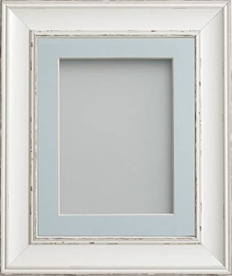 Frame Company Brooke Antique White Photo Frame, Light Blue Mount, 8x6 for 7x5 inch, fitted with perspex
