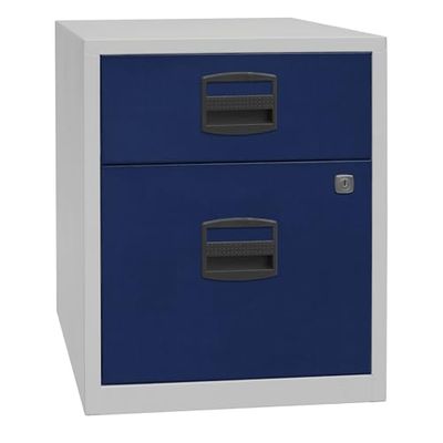 Bisley Home mobiele bijzetkast PFA, 1 universele lade, 1 HR-lade, metaal, 505 corpus lichtgrijs, fronten Oxfordblauw, 40 x 41,3 x 52,8 cm