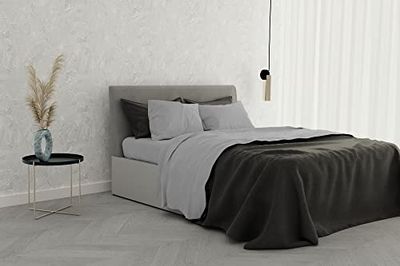 SATIN Completo Letto in Raso Tinta Unita, 100% Cotone, Grigio Chiaro, 2 POSTI