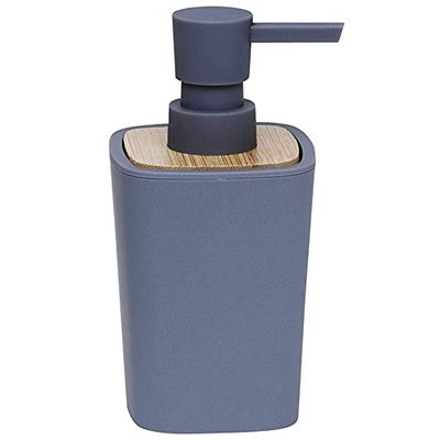 TENDANCE Distributeur de Savon Rubber de 380 ML en ABS et Bambou Gris, Ø 8 x 11 cm