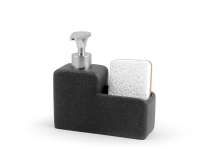 H&H Dosasapone da Cucina in Resina Nera con Porta Spugna – Eleganza e Funzionalità