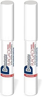 Dermovitamina Ragadi Naso Labbra - Stick per labbra e naso screpolate - Stick lipogel rigenerante - Idrata e nutre la pelle della zona naso-labiale - 3 ml (Confezione da 2)