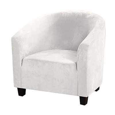 Topchances Semicircle Club Chair Slipcover, Stretch Velvet Armchair Covers Tub Chair Covers Sofa Cover Velvet Fabric Soft Non Slip Washable Furniture Protector Cover For Bar Counter (White)