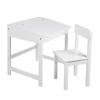 roba Bureau Bébé et Enfant avec Chaise et Espace de Rangement - Pupitre d'École - Blanc